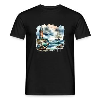 Motif nautique rétro ancre phare navire - T-shirt homme - noir - Devant - AI Model Male 178 light (178cm)