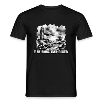 Papitän Motiv Retro Anker Leuchtturm Schiff - Männer T-Shirt - Schwarz - Vorne - AI Model Male 178 light (178cm)