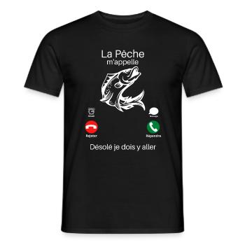 la pêche m'appelle cadeau pêcheur humour - T-shirt homme - noir - Devant - AI Model Male 178 light (178cm)