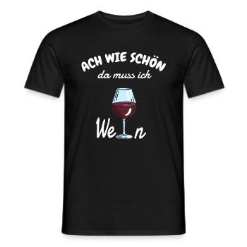Wein Spruch lustig- Ach wie schön da muss ich Wein - Männer T-Shirt - Schwarz - Vorne - AI Model Male 178 light (178cm)