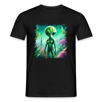 Des extraterrestres verts, des extraterrestres et des ovnis dans la forêt, l’espace - T-shirt homme - noir - Devant - AI Model Male 178 light (178cm)