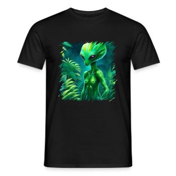 Des extraterrestres verts, des extraterrestres et des ovnis dans la forêt, l’espace - T-shirt homme - noir - Devant - AI Model Male 178 light (178cm)