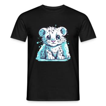 Netter Anime -Stil Schneeleopard Kawaii - Männer T-Shirt - Schwarz - Vorne - AI Model Male 178 light (178cm)