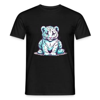 Cute Anime Style Snow Leopard Kawaii - Men's T-Shirt - black - Front - AI Model Male 178 light (178cm)