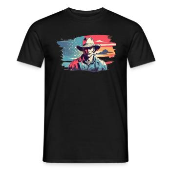 cow-boy vintage - T-shirt homme - noir - Devant - AI Model Male 178 light (178cm)