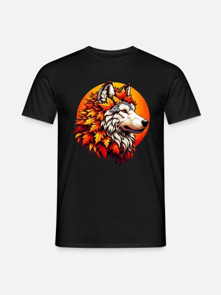 Wolf Mit Einer Mähne Aus Herbstblättern - Männer T-Shirt - Schwarz