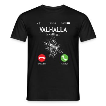 Valhalla Is Calling - Lustiger Vikinger Phone Call - Männer T-Shirt - Schwarz - Vorne - AI Model Male 178 light (178cm)