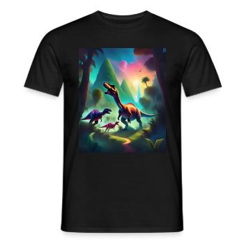 Conception de t-shirt dinosaures graphiques colorés - T-shirt homme - noir - Devant - AI Model Male 178 light (178cm)