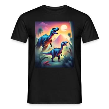 Epische bunte Dinosaurier und Sonnenuntergang - Männer T-Shirt - Schwarz - Vorne - AI Model Male 178 light (178cm)