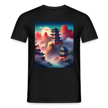 Japanische Burgen auf Bergen - Männer T-Shirt - Schwarz - Vorne - AI Model Male 178 light (178cm)