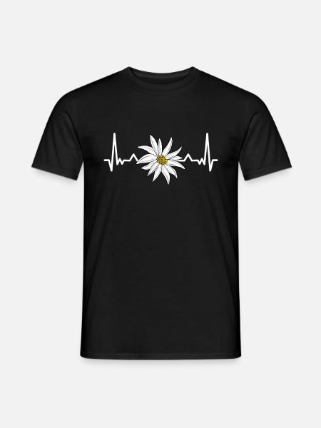 Herzschlag Edelweiß Alpen - Männer T-Shirt - Schwarz