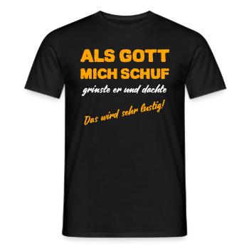 Als Gott mich Schuf grinste er lustige Gott Spruch - Männer T-Shirt - Schwarz - Vorne - AI Model Male 178 light (178cm)