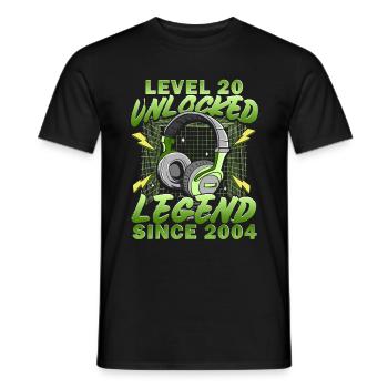 20 Jahre Level Jahrgang Unlocked 2004 - Männer T-Shirt - Schwarz - Vorne - AI Model Male 178 light (178cm)