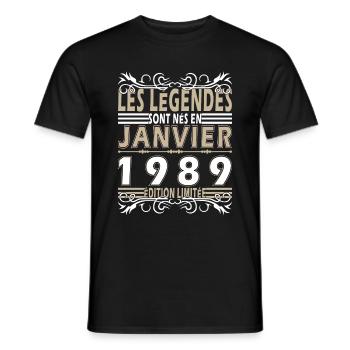 Anniversaire 1989 Janvier 1989 né en Janvier - Männer T-Shirt - Schwarz - Vorne - AI Model Male 178 light (178cm)