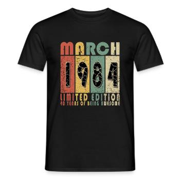 Rétro 40 ans mars 1984 anniversaire Vintage Bday - T-shirt homme - noir - Devant - AI Model Male 178 light (178cm)