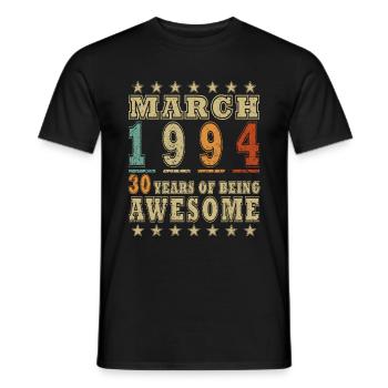 Anniversaire Mars 1994.Don Mars 1994.Mars 1994 - T-shirt homme - noir - Devant - AI Model Male 178 light (178cm)