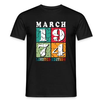 50 years old Year of birth 1974 Born March 1974 - Men's T-Shirt - black - Front - AI Model Male 178 light (178cm)