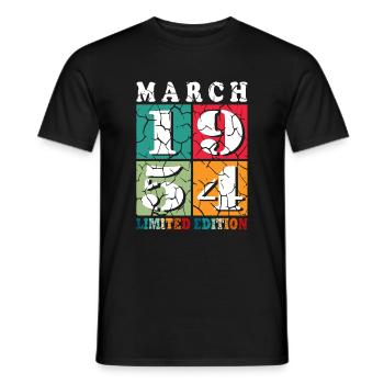 70 years old Year of birth 1954 Born March 1954 - Men's T-Shirt - black - Front - AI Model Male 178 light (178cm)