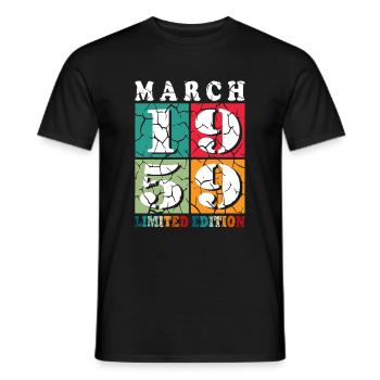 65 years old Year of birth 1959 Born March 1959 - Men's T-Shirt - black - Front - AI Model Male 178 light (178cm)