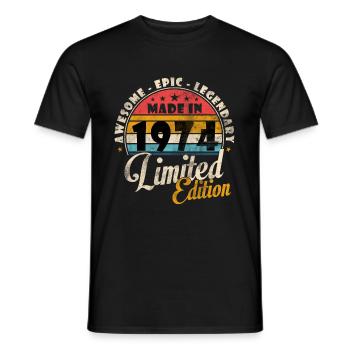Vintage Fabriqué en 1974 Année de naissance 1974 Anniversaire - T-shirt homme - noir - Devant - AI Model Male 178 light (178cm)