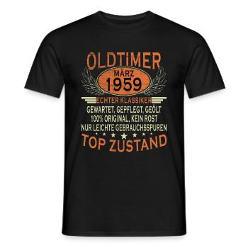 65. Geburtstag Oldtimer März Jahrgang 1959 - Männer T-Shirt - Schwarz - Vorne - AI Model Male 178 light (178cm)