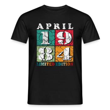 40 ans Année de naissance 1984 Né en avril 1984 - T-shirt homme - noir - Devant - AI Model Male 178 light (178cm)