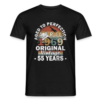55 years old, Aged to Perfection, April 1969 - Men's T-Shirt - black - Front - AI Model Male 178 light (178cm)