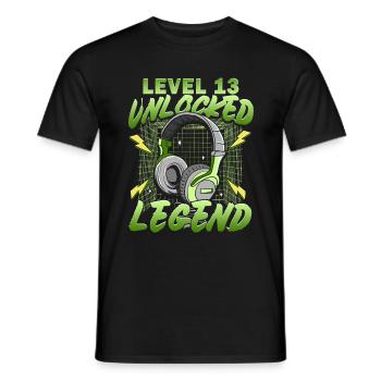 13th Birthday - 13 Years Gamer Level 13 unlocked - Men's T-Shirt - black - Front - AI Model Male 178 light (178cm)