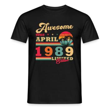 Né(e) en Avril 1989 Année de naissance - Avril 1989 - T-shirt homme - noir - Devant - AI Model Male 178 light (178cm)