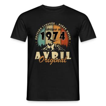 Anniversaire 1974 Avril 1974 né en Avril 1974 - T-shirt homme - noir - Devant - AI Model Male 178 light (178cm)