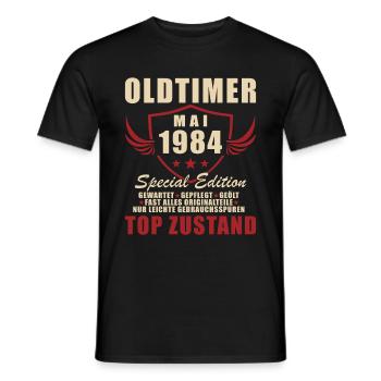 40th Birthday Man Vintage May Vintage 1984 - Men's T-Shirt - black - Front - AI Model Male 178 light (178cm)