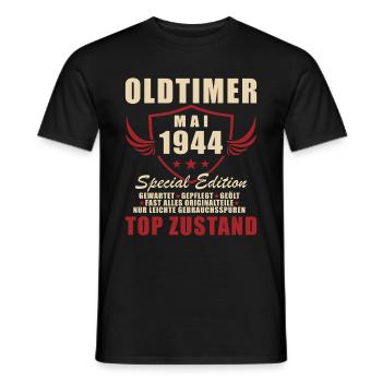 80e anniversaire homme Vintage Mai Vintage 1944 - T-shirt homme - noir - Devant - AI Model Male 178 light (178cm)