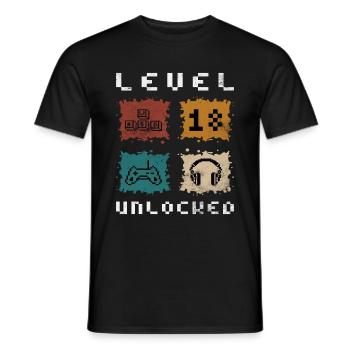 Level 18 Unlocked 18th Birthday Gamer - Men's T-Shirt - black - Front - AI Model Male 178 light (178cm)