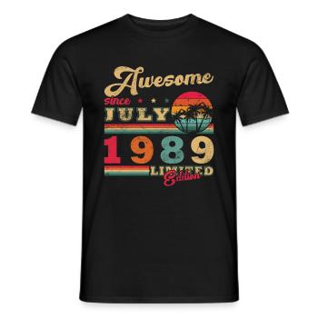 Anniversaire Juillet 1989 Année 1989 Juillet Année 1989 - T-shirt homme - noir - Devant - AI Model Male 178 light (178cm)