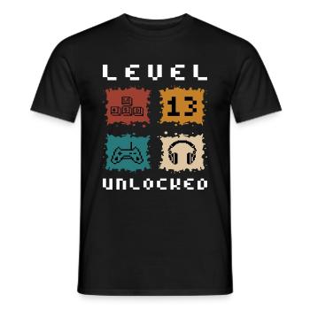13th Birthday - 13 Years Gamer Level 13 complete - Men's T-Shirt - black - Front - AI Model Male 178 light (178cm)