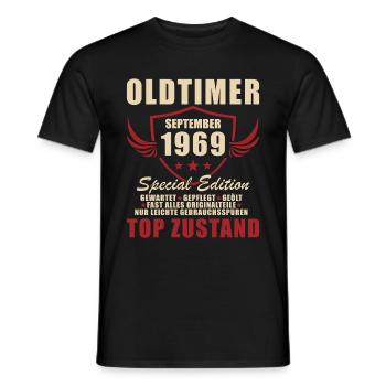 Oldtimer September 69 Né en 1969 55e anniversaire - T-shirt homme - noir - Devant - AI Model Male 178 light (178cm)