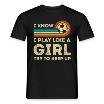 Je joue au football comme une fille rétro - T-shirt homme - noir - Devant - AI Model Male 178 light (178cm)