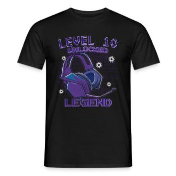 Level 10 Unlocked Gamer 10 Birthday Gift - Men's T-Shirt - black - Front - AI Model Male 178 light (178cm)