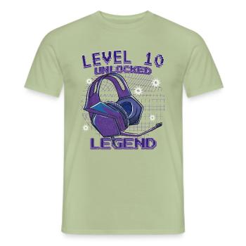 Level 10 Unlocked Zocker 10 Geburtstag Geschenk - Männer T-Shirt - Sage - Vorne - AI Model Male 178 light (178cm)