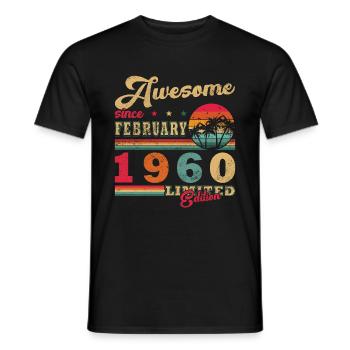 Februar 1960 - Jahrgang geboren im Februar 1960 - Männer T-Shirt - Schwarz - Vorne - AI Model Male 178 light (178cm)