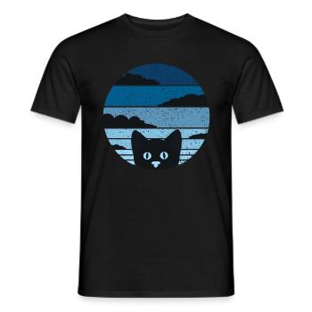 Retro cat shirt cats t-shirt cool vintage cat - Men's T-Shirt - black - Front - AI Model Male 178 light (178cm)