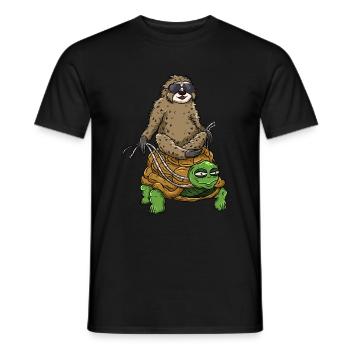 Sloth on turtle - Men's T-Shirt - black - Front - AI Model Male 178 light (178cm)