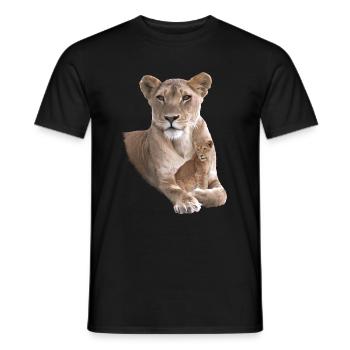 Löwen-Mama mit Baby - Raubkatze - Katze - Afrika - Männer T-Shirt - Schwarz - Vorne - AI Model Male 178 light (178cm)