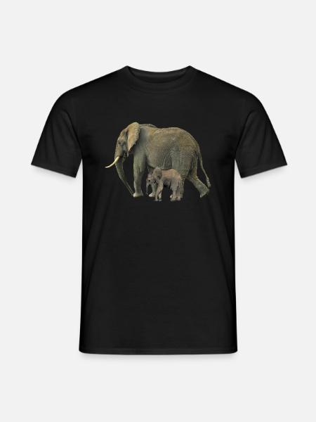Elefanten-Mama mit Baby in Kenia Afrika - Männer T-Shirt - Schwarz