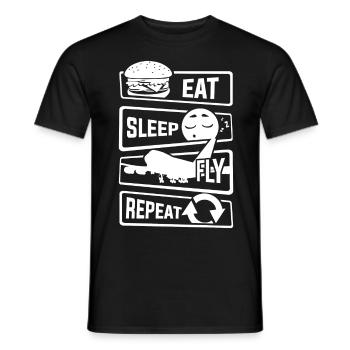 Eat Sleep Fly Repeat - Flugzeug Pilot Flieger Flug - Männer T-Shirt - Schwarz - Vorne - AI Model Male 178 light (178cm)