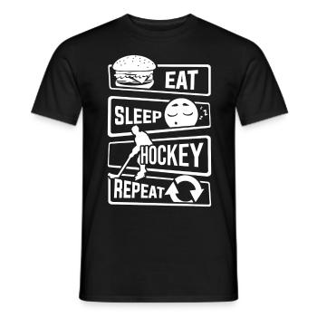 Eat Sleep Hockey Repeat - Eishockey Puck Winter - Männer T-Shirt - Schwarz - Vorne - AI Model Male 178 light (178cm)