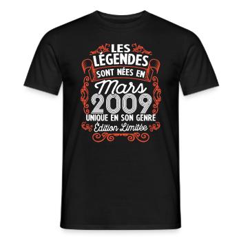 Vintage Flourish Cadeau Anniversaire Mars 2009 - T-shirt homme - noir - Devant - AI Model Male 178 light (178cm)
