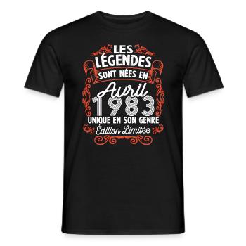 Vintage Flourish Cadeau Anniversaire Avril 1983 - T-shirt homme - noir - Devant - AI Model Male 178 light (178cm)