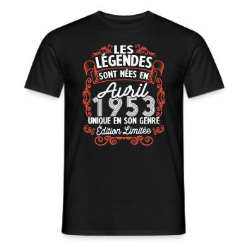 Vintage Flourish Cadeau Anniversaire Avril 1953 - T-shirt homme - noir - Devant - AI Model Male 178 light (178cm)