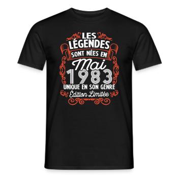 Vintage Flourish Cadeau Anniversaire Mai 1983 - T-shirt homme - noir - Devant - AI Model Male 178 light (178cm)